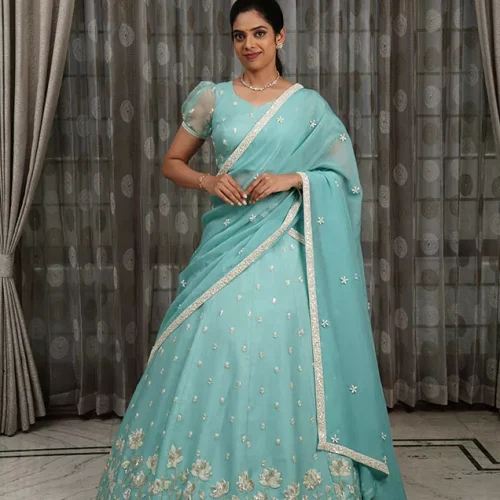 traditional-05 Aqua Bloom Designer Saree